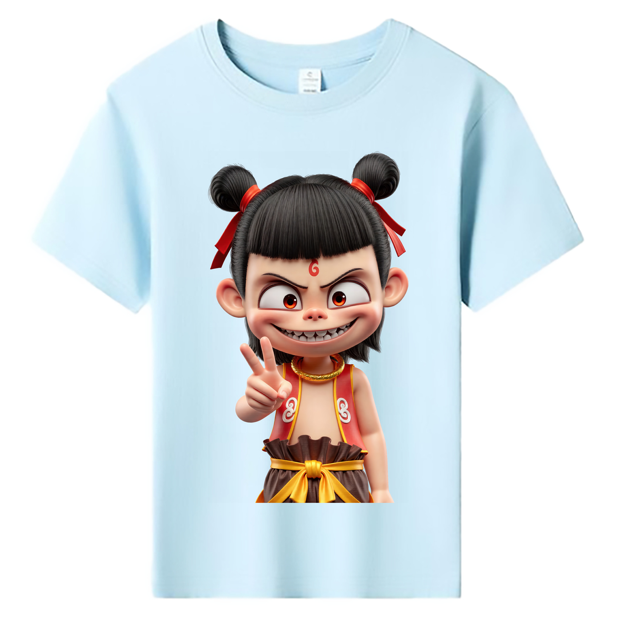（画像用） Ne Zha 2 ナタ 魔童の大暴れ 綿100％キッズTシャツ（フロントプリント）